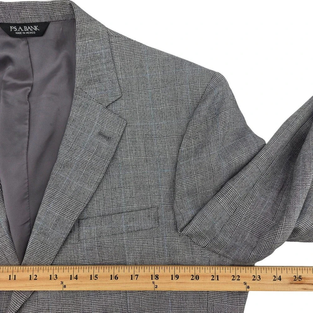 Jos A Bank Signature Collection Men's Blazer 42L Silk Camel Hair Grey Glen Plaid